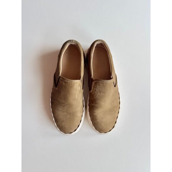 CHLOE Lauren Olive Green Nubuck Leather Scalloped Slip On Sneakers, Size 35 - Picture 2 of 16